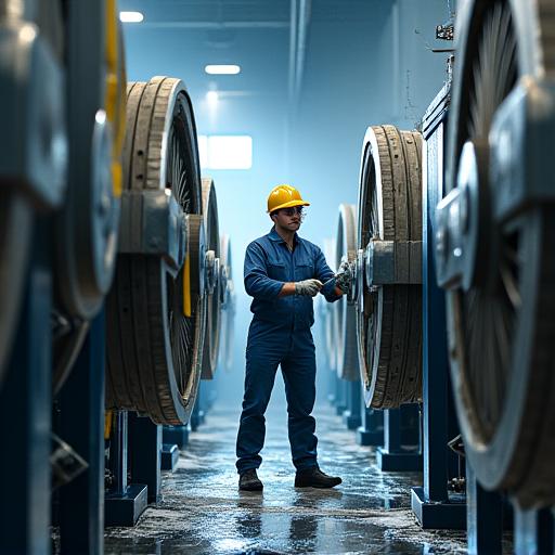 Afbeelding van industriële machines die worden schoongemaakt